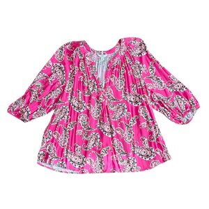 Plus Size Crown & Ivy Pink and White Paisley Top size 2X 3/4 sleeve length top